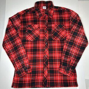 Mission Ridge Men Fleece Button Up Shirt Red Black Plaid Long Sleeve Pockets M